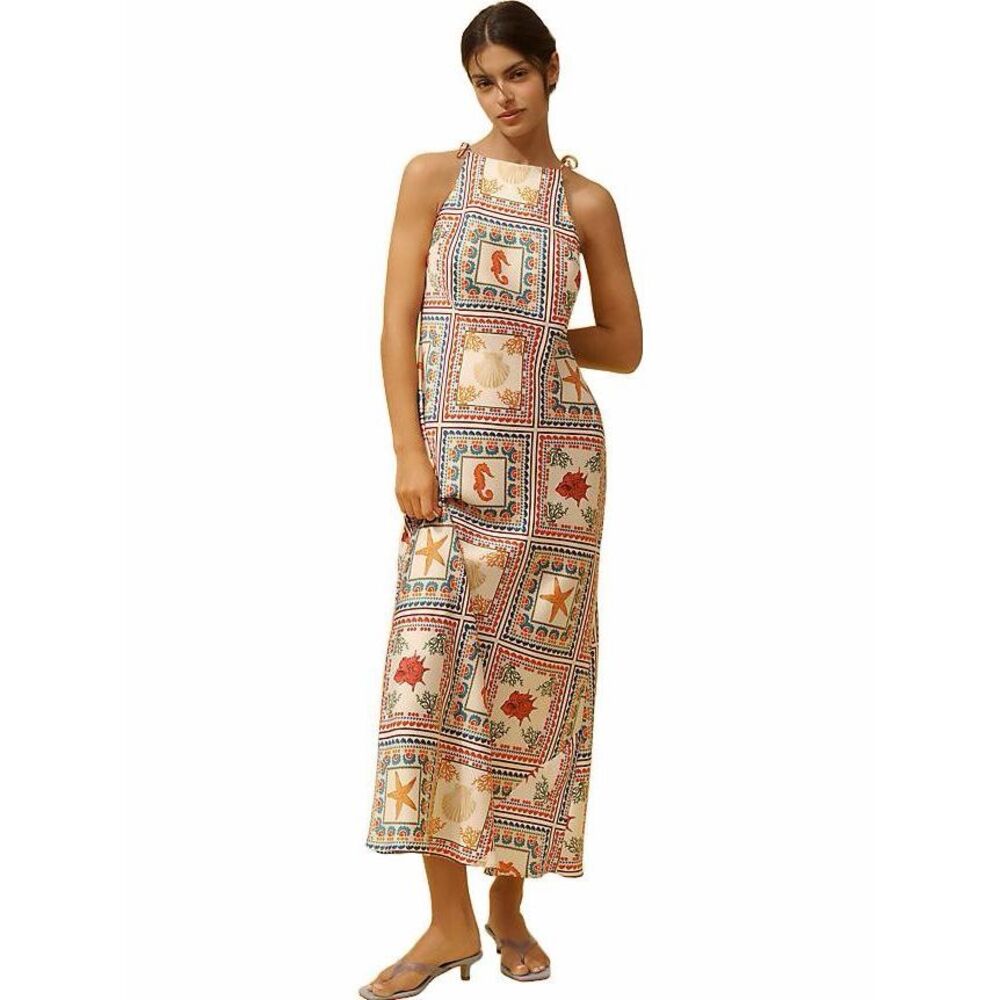 Anthropologie tie neck column midi dress